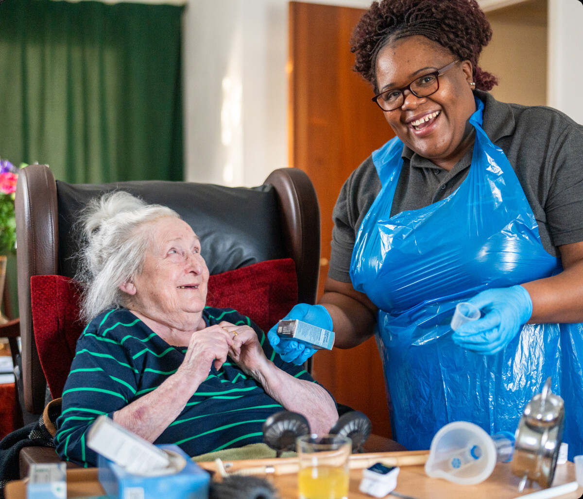 A Seren carer and client enjoying time together